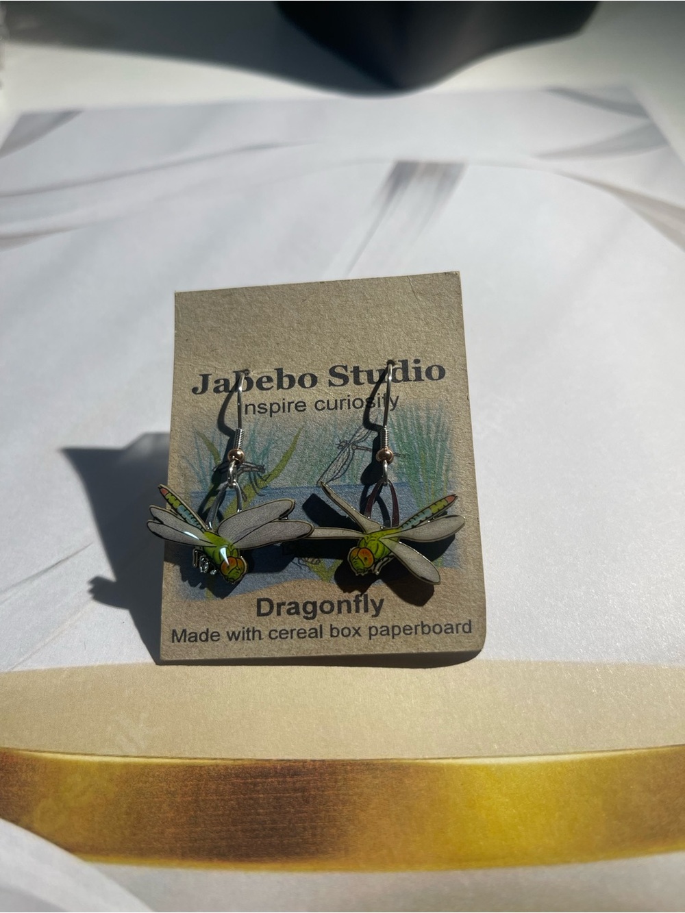 Japebo Studio Dragonfly Dangle Earrings - Green & Gray